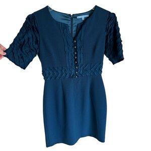 Antonio Melani Silk Blue Green Button Detail Sheath Dress